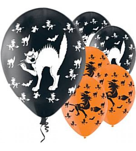 BALÕES LATEX HALLOWEEN GATOS 11" 6 uni